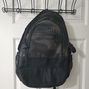 PINK Victoria's Secret Black Backpack with Camouflage Pattern